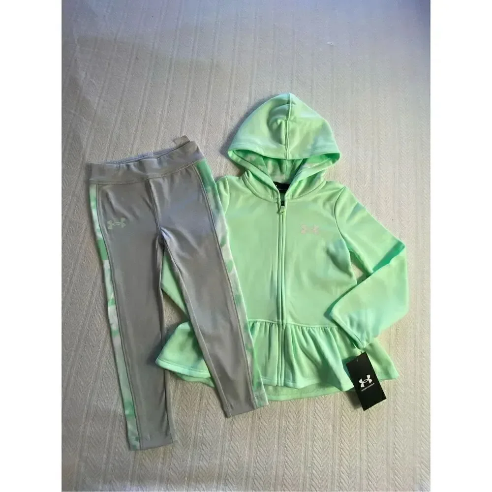UNDER ARMOUR GIRL’S SIZE 4 Botanical Dye Ruffle Hem Full-Zip Hoodie and Leggings